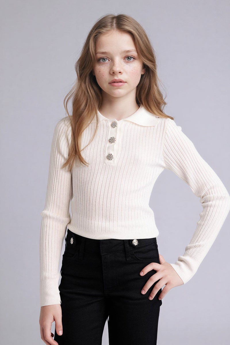 ديفاكتو بلوفر بناتي قصة عادية بياقة V - Image 3